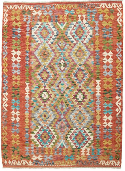 Tappeto Kilim Afghanistan Geometrico Terracotta Multicolore 153x208 Cm