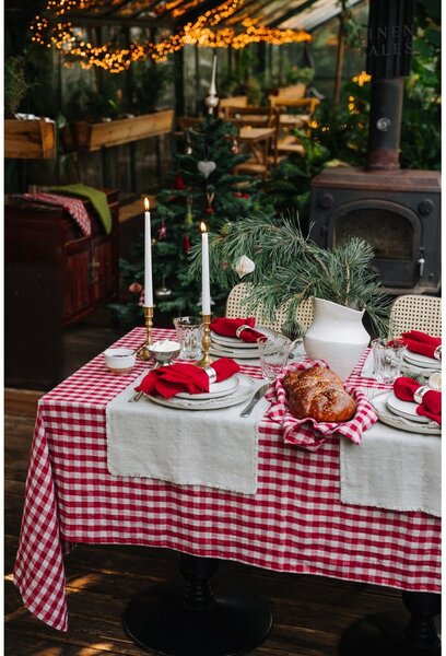 Tovaglia di lino 140x140 cm Red Gingham - Linen Tales