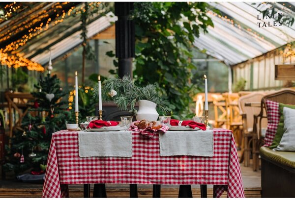 Tovaglia di lino 140x140 cm Red Gingham - Linen Tales