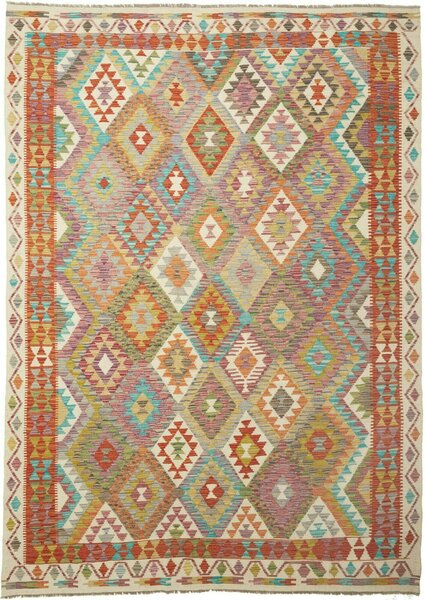 Tappeto Kilim Afghanistan Geometrico Multicolore Pastello Vivace 204x290 Cm