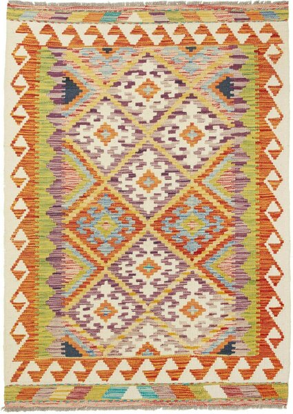 Tappeto Kilim Afghanistan Geometrico Multicolore Panna 102x142 Cm