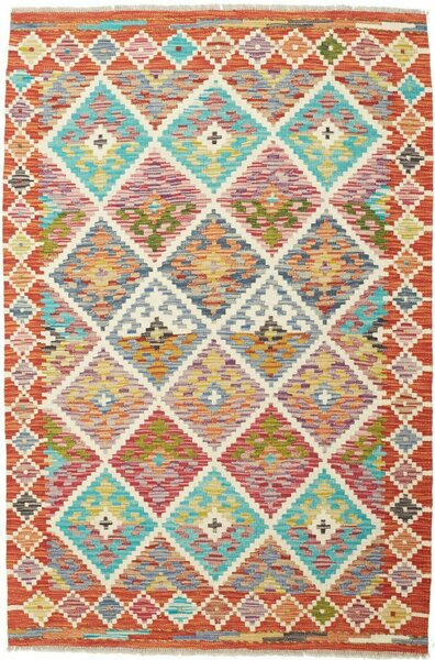 Tappeto Kilim Afghanistan Geometrico Terracotta Turchese 102x150 Cm