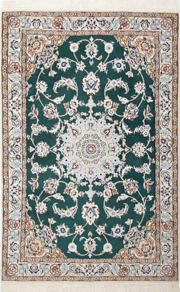 Tappeto Nain 9la Persia Medaglione Verde Smeraldo Avorio 101x154 Cm