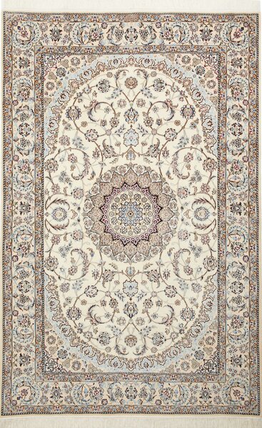 Tappeto Nain 6la Persia Medaglione Avorio Azzurro 130x202 Cm