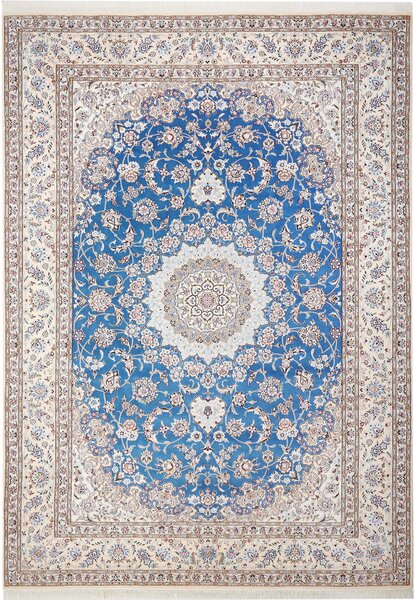 Tappeto Nain 9la Persia Medaglione Blu Avorio 253x359 Cm