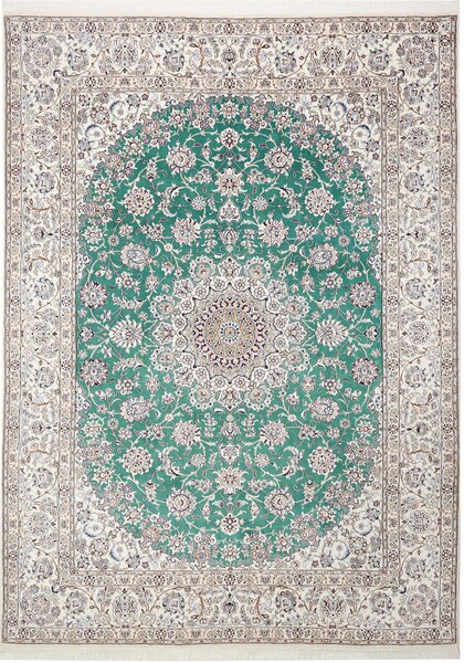 Tappeto Nain 9la Persia Medaglione Smeraldo Avorio 252x350 Cm