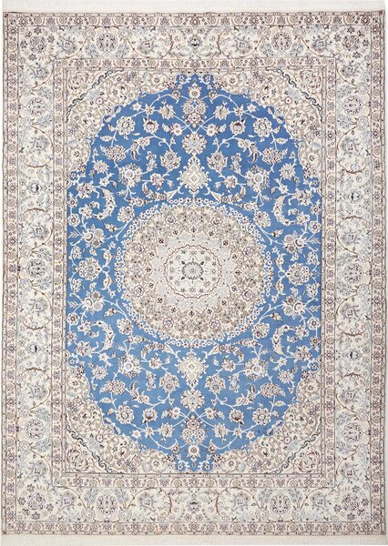 Tappeto Nain 9la Persia Medaglione Blu Cielo Avorio 253x347 Cm