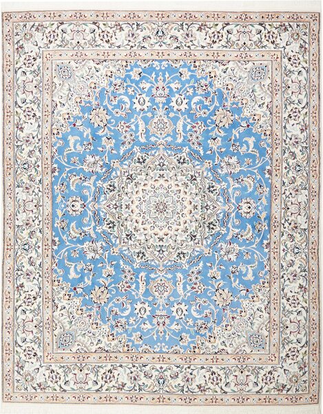 Tappeto Nain 9la Persia Medaglione Azzurro Bianco 203x257 Cm