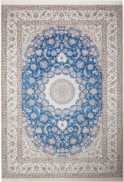 Tappeto Nain 9la Persia Medaglione Blu Reale Crema 245x355 Cm