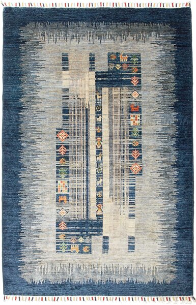 Tappeto Siva Pakistan Geometrico Blu Beige 122x185 Cm