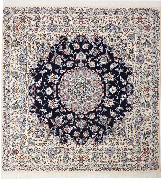 Tappeto Nain 9la Persia Medaglione Blu Crema 197x207 Cm