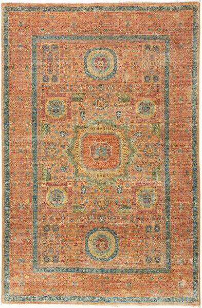 Tappeto Mamlouk Pakistan Geometrico Terracotta Blu 96x147 Cm