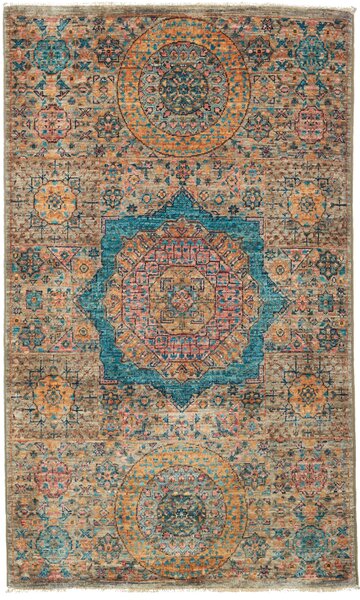 Tappeto Mamlouk Pakistan Geometrico Beige Turchese 77x127 Cm
