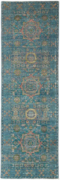 Tappeto Mamlouk Pakistan Geometrico Blu Petrolio Ocra 80x245 Cm