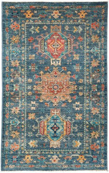Tappeto Tribal Pakistan Astratto Blu Petrolio Arancio 78x123 Cm