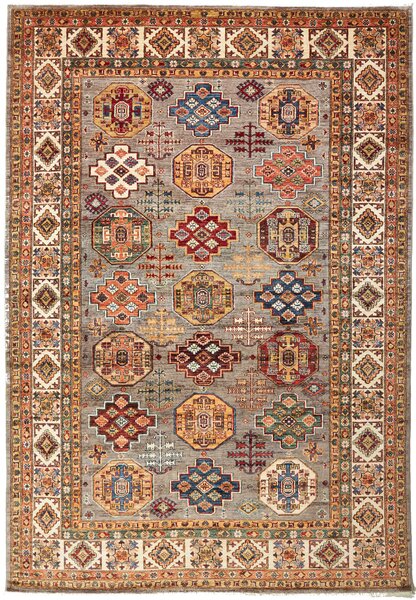 Tappeto Kazak Fine Pakistan Geometrico Grigio Policromo 210x307 Cm