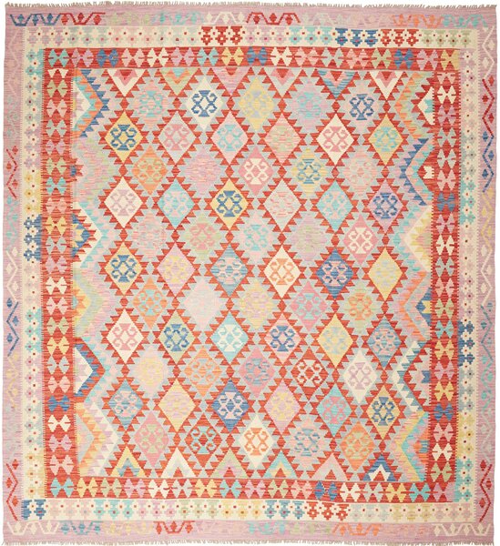 Tappeto Kilim Afghanistan Astratto Multicolore Pastello 265x285 Cm