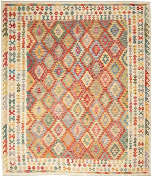 Tappeto Kilim Afghanistan Geometrico Rosso Blu 261x299 Cm