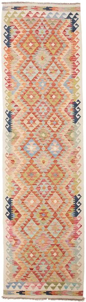 Tappeto Kilim Afghanistan Geometrico Terracotta Azzurro 84x309 Cm
