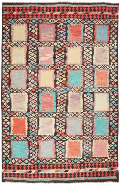 Tappeto Kilim Afghanistan Geometrico Multicolore Vivace 199x309 Cm