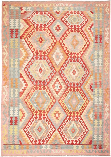 Tappeto Kilim Afghanistan Astratto Rosso Rosa 211x299 Cm