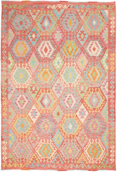 Tappeto Kilim Afghanistan Astratto Corallo Multicolore 201x287 Cm