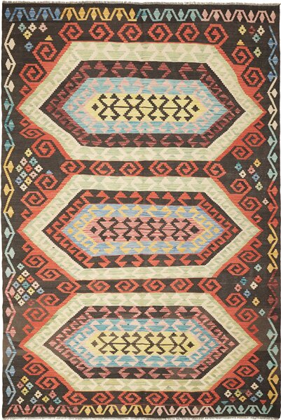 Tappeto Kilim Afghanistan Geometrico Marrone Policromo 202x305 Cm