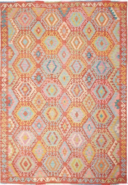 Tappeto Kilim Afghanistan Geometrico Terracotta Pastello Multicolore 205x294 Cm