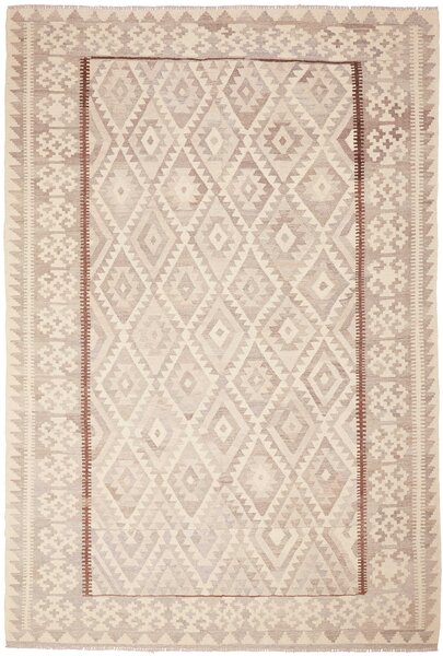 Tappeto Kilim Afghanistan Geometrico Beige Grigio 202x298 Cm