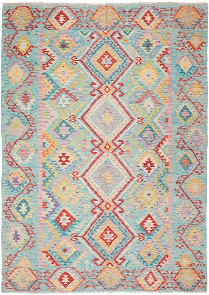 Tappeto Kilim Afghanistan Geometrico Azzurro Rosso 205x290 Cm