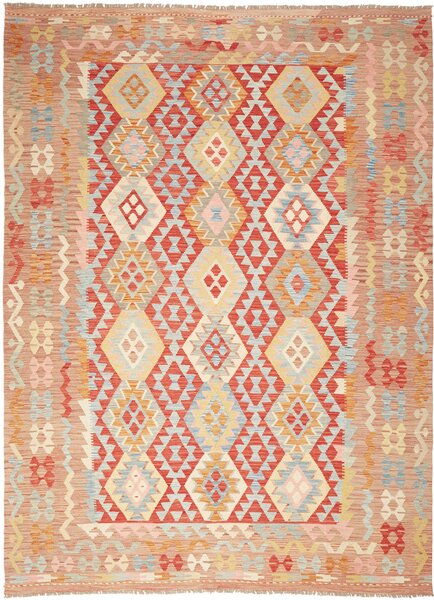 Tappeto Kilim Afghanistan Astratto Rosso Beige 212x285 Cm