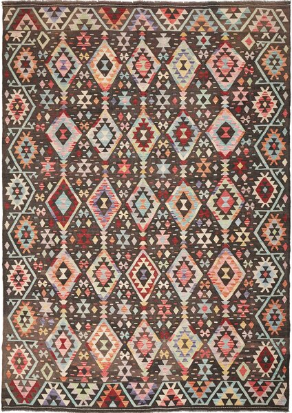 Tappeto Kilim Afghanistan Geometrico Multicolore Marrone Scuro 204x295 Cm