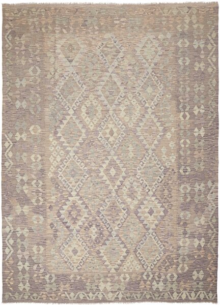 Tappeto Kilim Afghanistan Geometrico Tortora Malva 213x289 Cm