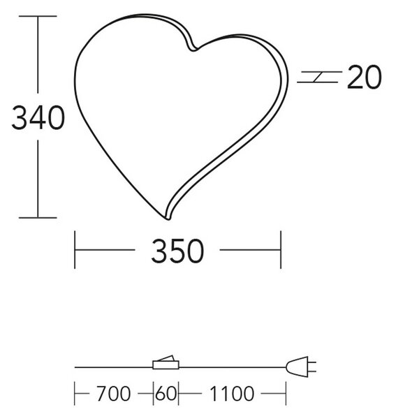 HerzBlut Applique a LED cuore mini, 34 cm, legno, spina