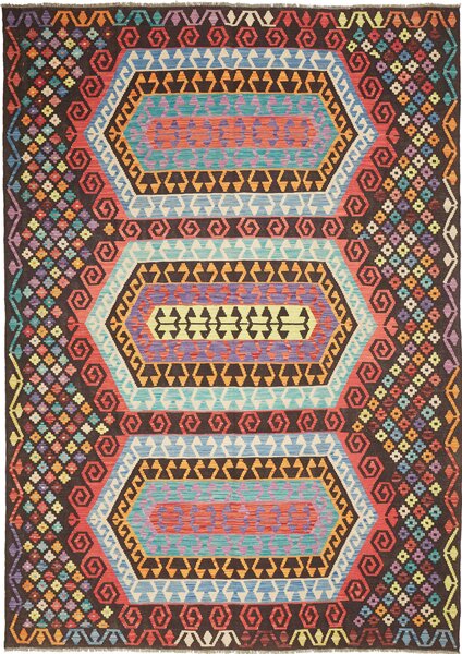 Tappeto Kilim Afghanistan Astratto Marrone Rosso 206x289 Cm