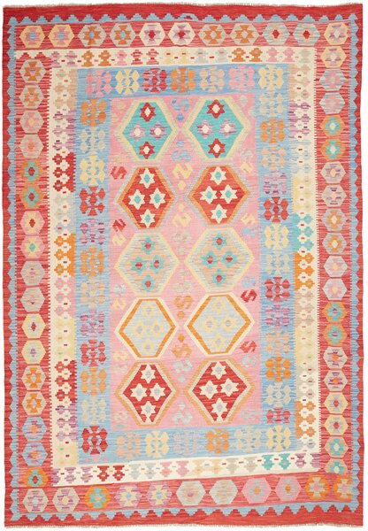 Tappeto Kilim Afghanistan Geometrico Rosa Rosso 202x290 Cm