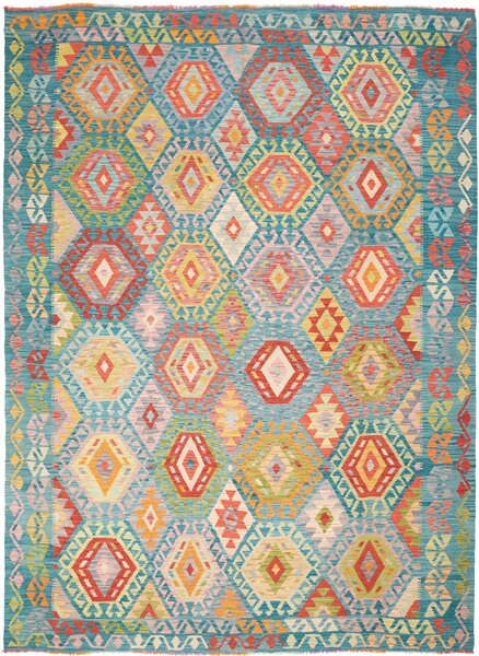 Tappeto Kilim Afghanistan Geometrico Policromo Celeste 213x293 Cm