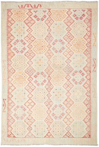 Tappeto Kilim Afghanistan Geometrico Beige Rosso 194x289 Cm