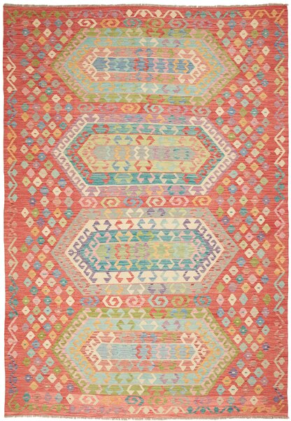 Tappeto Kilim Afghanistan Geometrico Terracotta Policromo 208x301 Cm