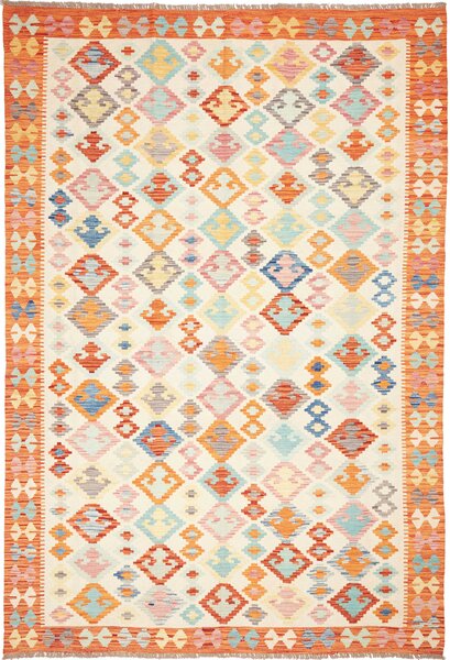 Tappeto Kilim Afghanistan Astratto Multicolore Crema 204x296 Cm