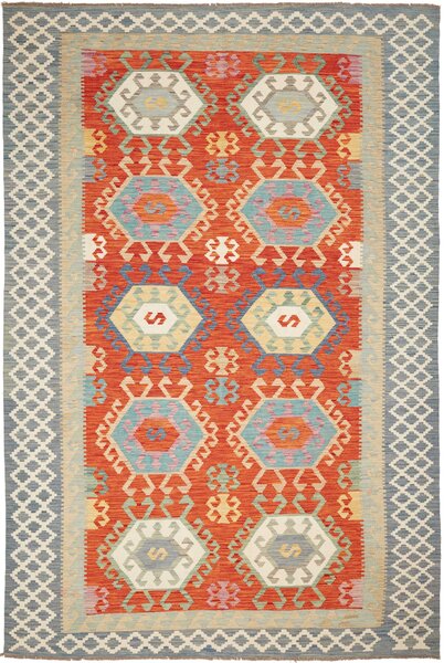 Tappeto Kilim Afghanistan Geometrico Arancio Azzurro 206x308 Cm