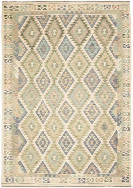 Tappeto Kilim Afghanistan Geometrico Crema Verde 207x289 Cm