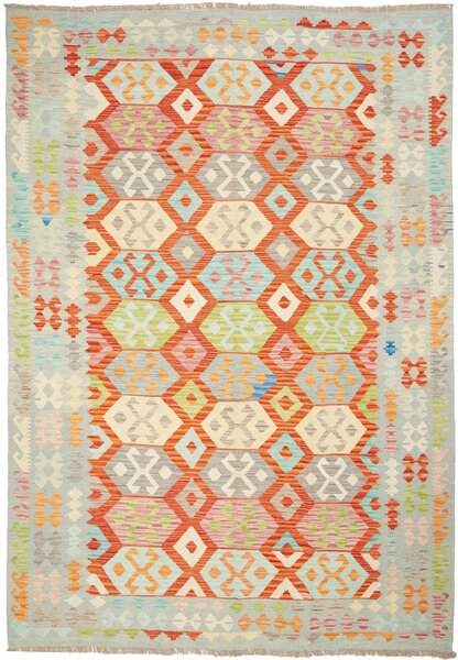 Tappeto Kilim Afghanistan Geometrico Azzurro Arancio 201x289 Cm