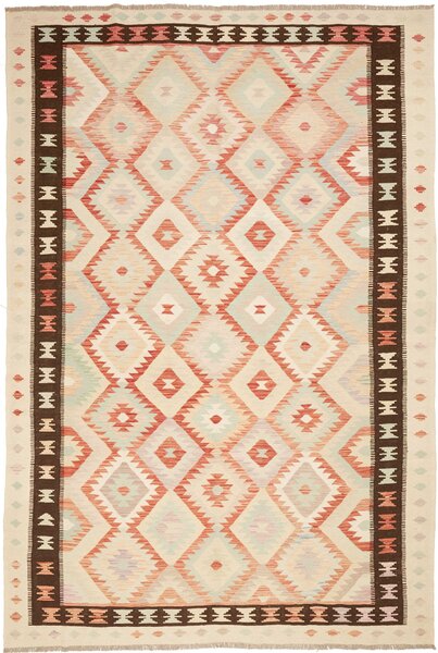 Tappeto Kilim Afghanistan Geometrico Crema Rosso 200x295 Cm
