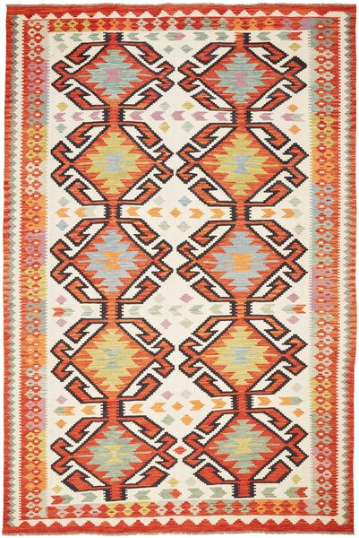 Tappeto Kilim Afghanistan Geometrico Crema Arancio 198x298 Cm