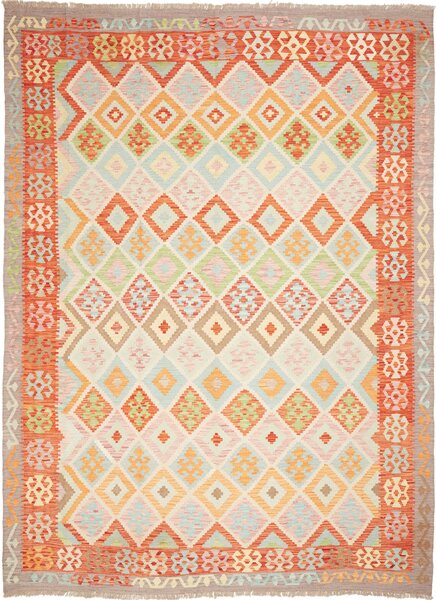 Tappeto Kilim Afghanistan Geometrico Multicolor Arancione 216x294 Cm