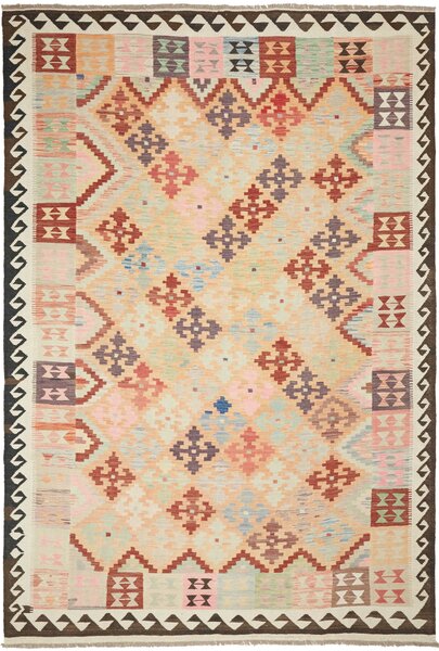 Tappeto Kilim Afghanistan Geometrico Beige Multicolore 200x297 Cm