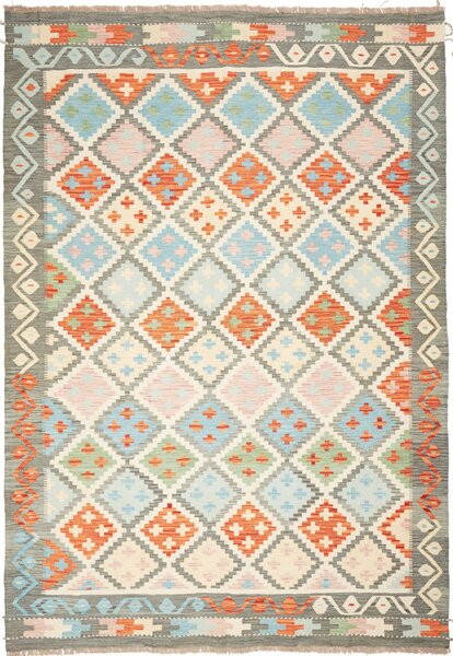 Tappeto Kilim Afghanistan Astratto Grigio Arancione 208x299 Cm