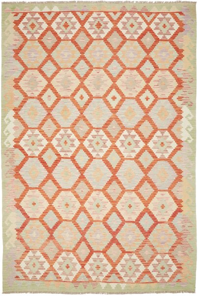 Tappeto Kilim Afghanistan Geometrico Arancione Grigio 205x306 Cm