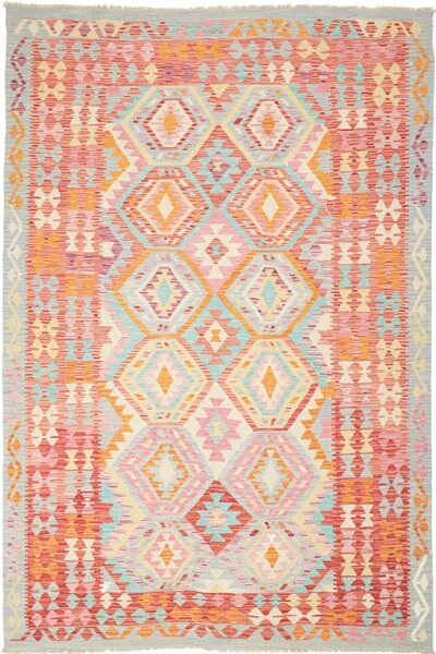 Tappeto Kilim Afghanistan Geometrico Azzurro Rosa 169x253 Cm